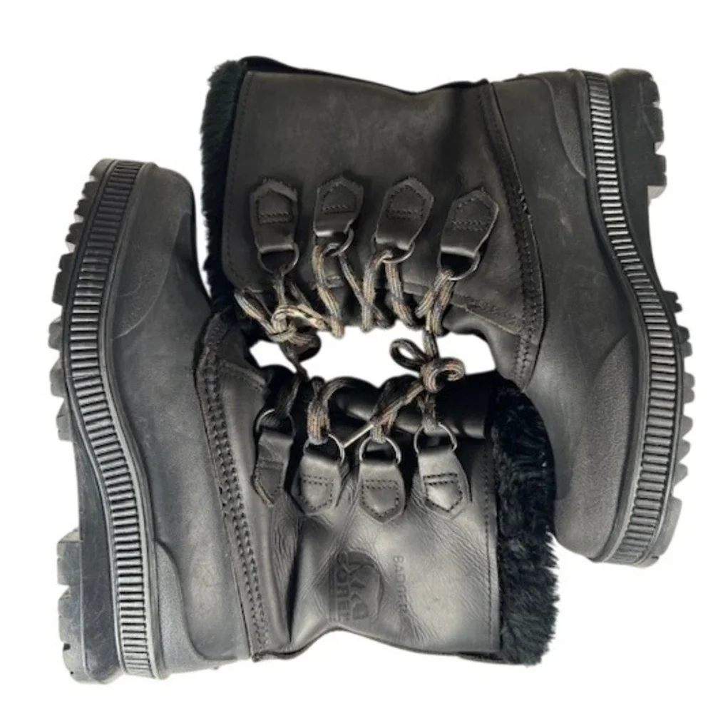 Sorel Badger Women's Black Leather Waterproof Winter Snow Boots Fur Lined - 7‎